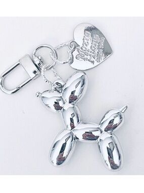 NWT Gorgeous Silver Metal Trendy Laser Balloon Art Dog Shiny Keychain Bag Charm